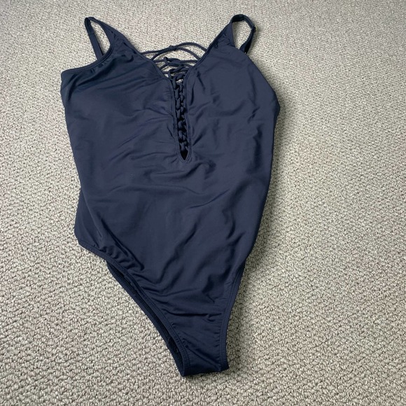 Bleu Rod Beattie Womens Swimsuit Size 20W Black Oh So Knotty One-Piece Plunge - Picture 1 of 10